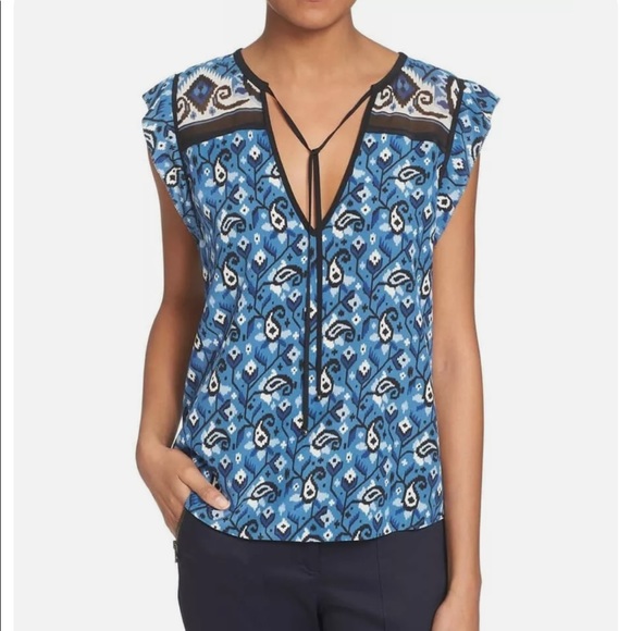 Veronica Beard Tops - VERONICA BEARD Women's 'Rincon' Tie Front Silk Blouse Spring Navy Sz. 4